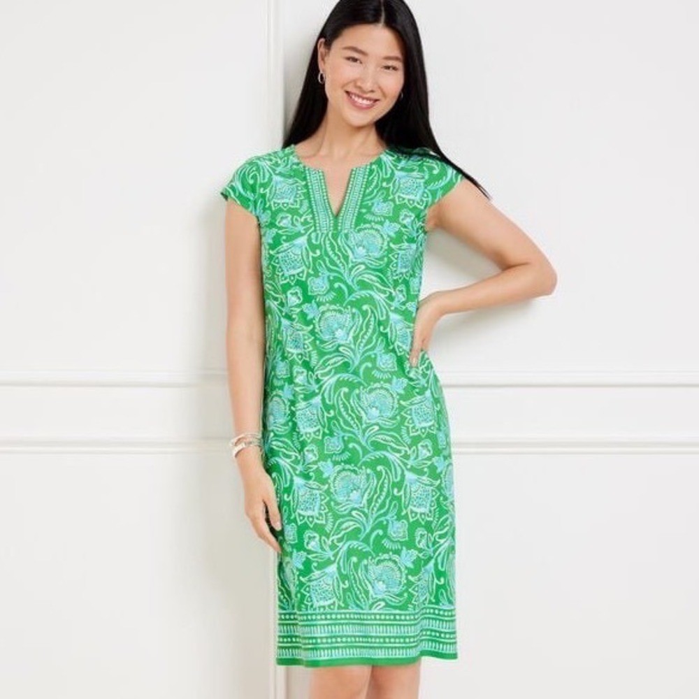 Talbots Effortlessly Jersey Shift Dress Jacobean‎ Fantasia Stretch Resort Summer